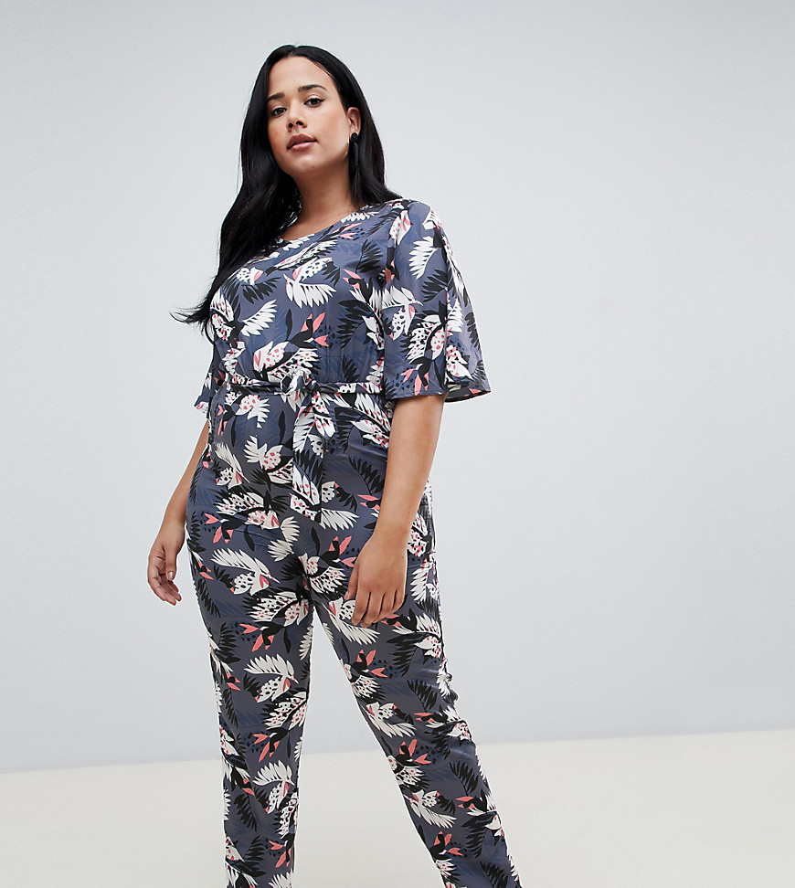 Uttam Boutique - Plus - Jumpsuit met korte mouwen en bloemenprint-Multi
