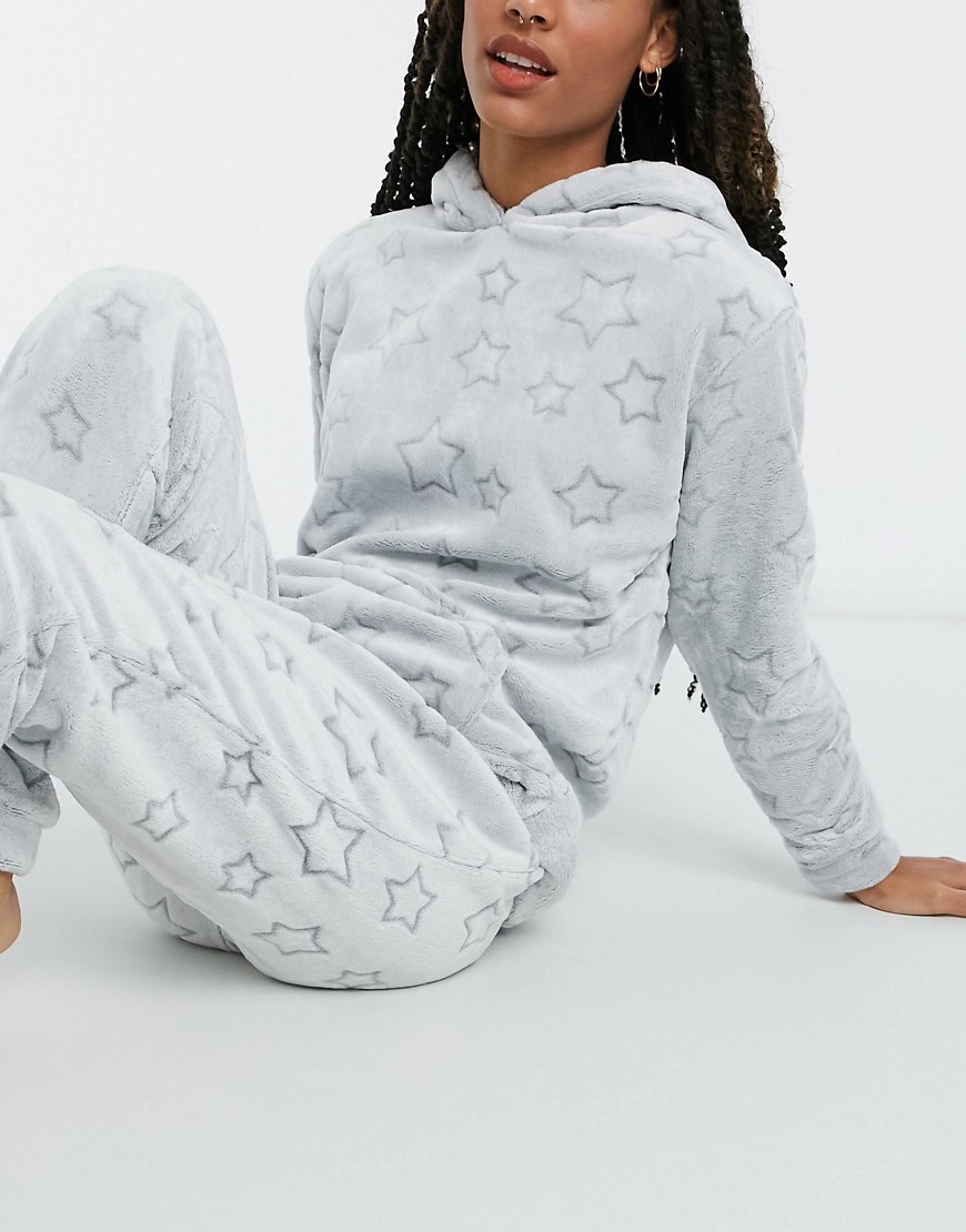 фото Уютная велюровая пижама серого цвета с тиснением в виде звезд loungeable-серый