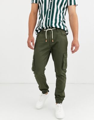 фото Узкие брюки карго в стиле милитари с манжетами threadbare-зеленый
