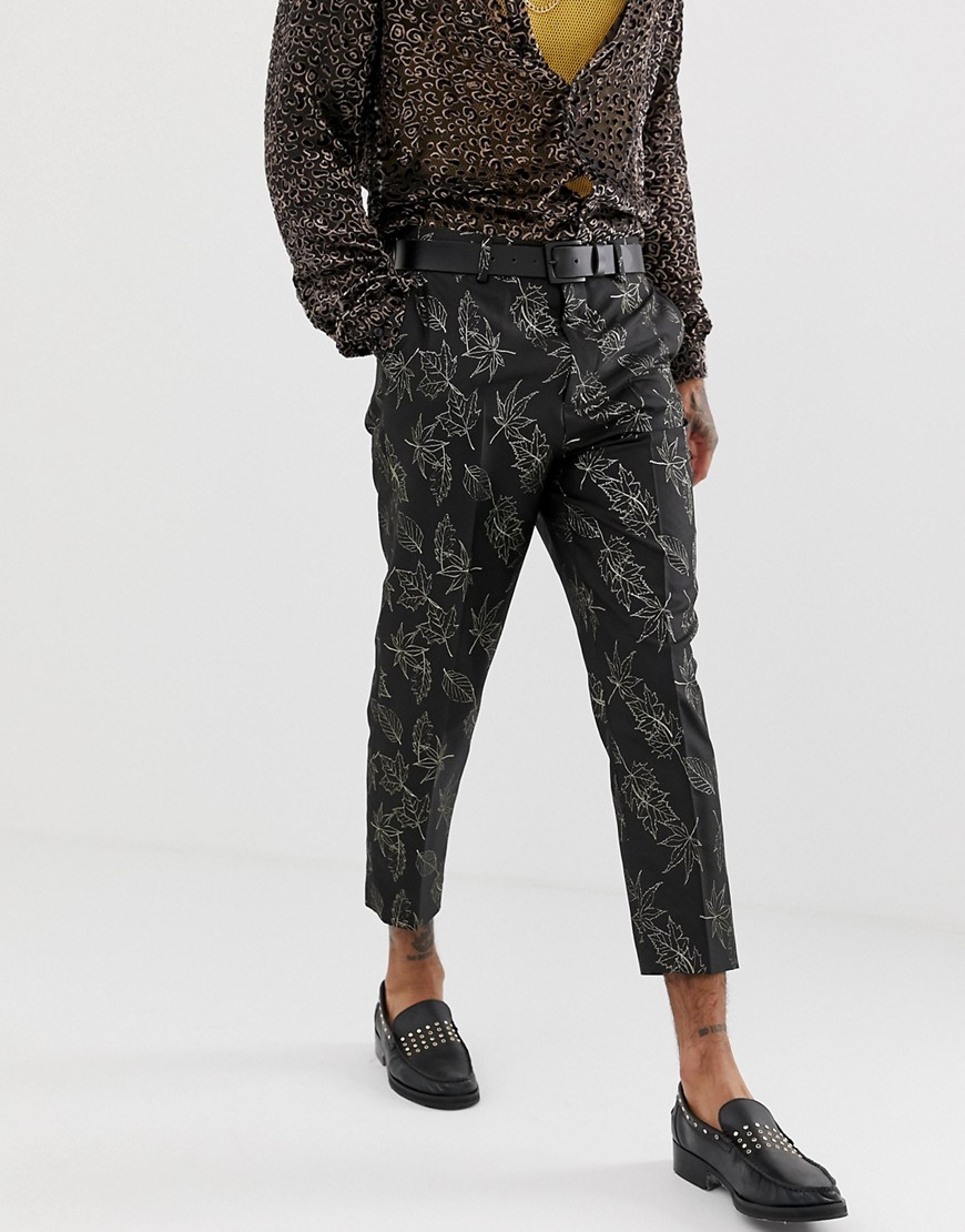 фото Узкие брюки с золотистой и черной жаккардовой отделкой asos edition-черный