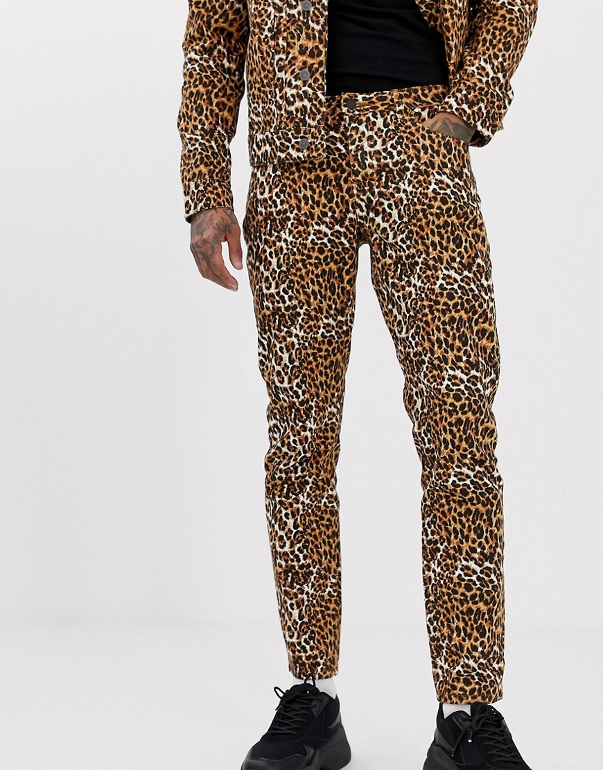 фото Узкие джинсы с леопардовым принтом asos design-коричневый