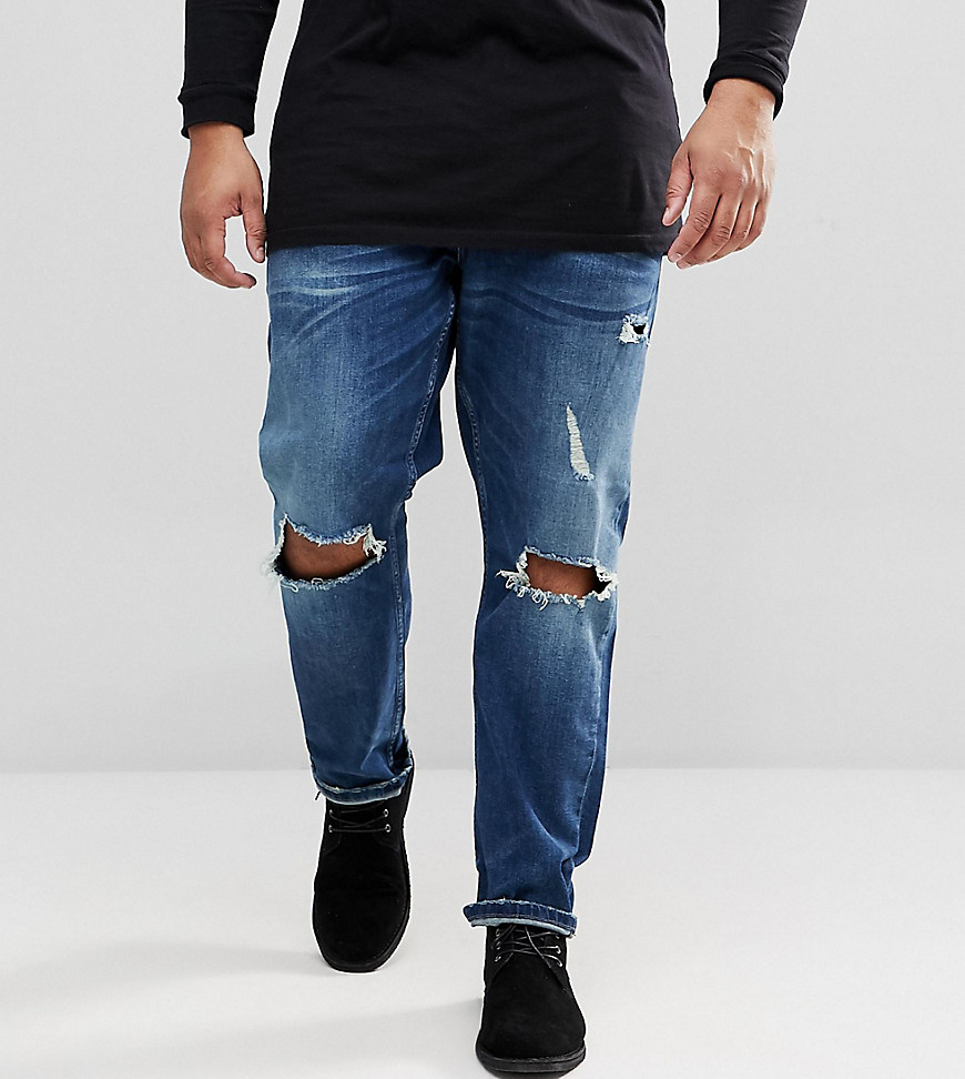 фото Узкие джинсы с рваными коленями only & sons-синий