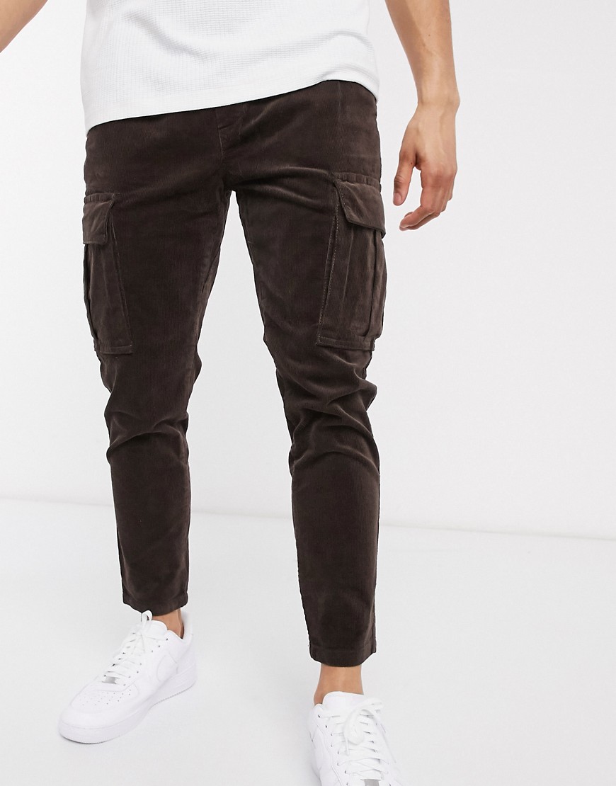 фото Узкие коричневые брюки карго solid-темно-синий