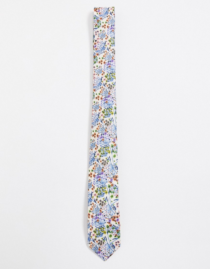 фото Узкий галстук кремового цвета с пестрым принтом asos design-бежевый