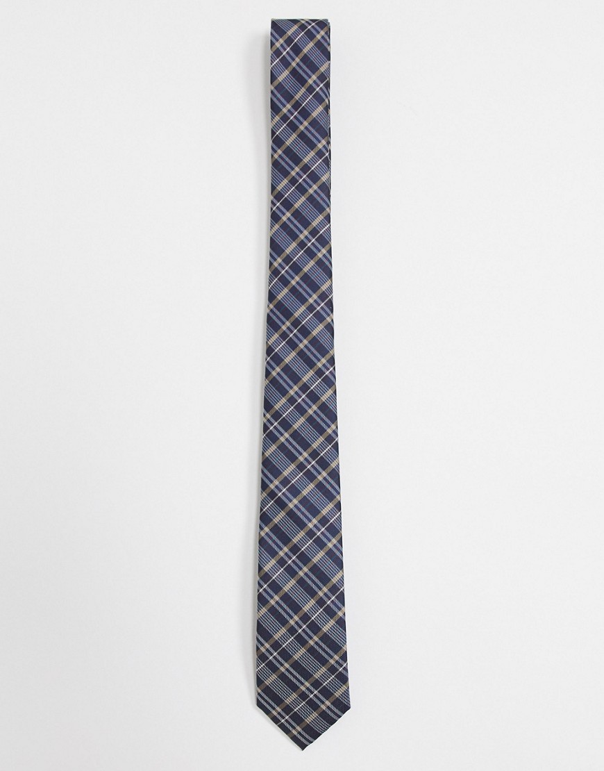 фото Узкий галстук в коричневую и синюю клетку asos design-темно-синий