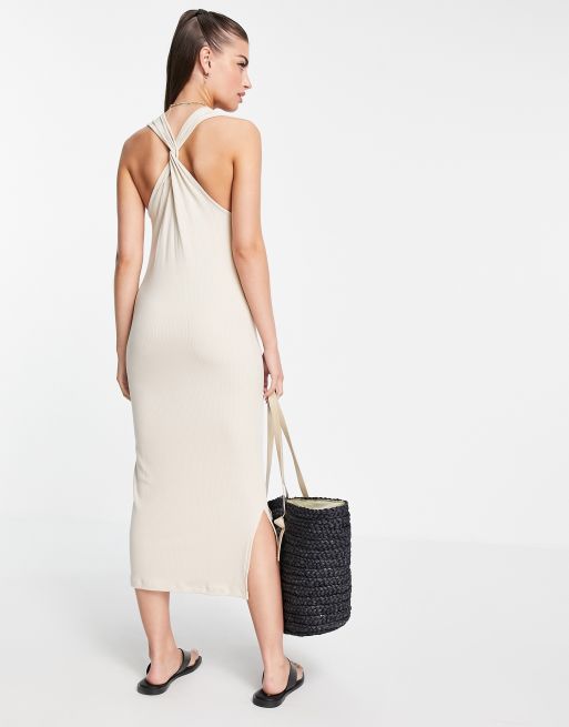 V – Aware – Beige, ärmlös midiklänning snurrad knut baktill, 3 av 4