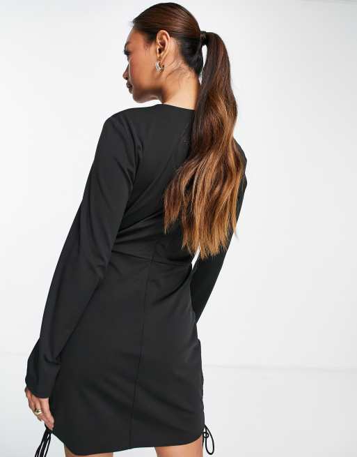 V L the Label cut out wrap long sleeve mini dress in black, 2 of 4