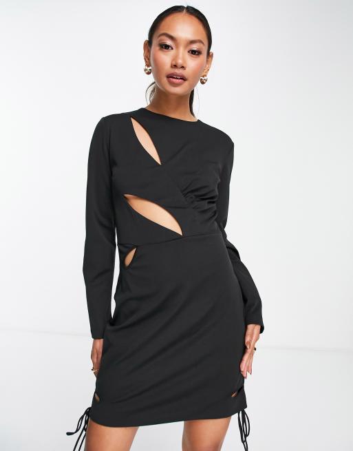 V L the Label cut out wrap long sleeve mini dress in black, 4 of 4
