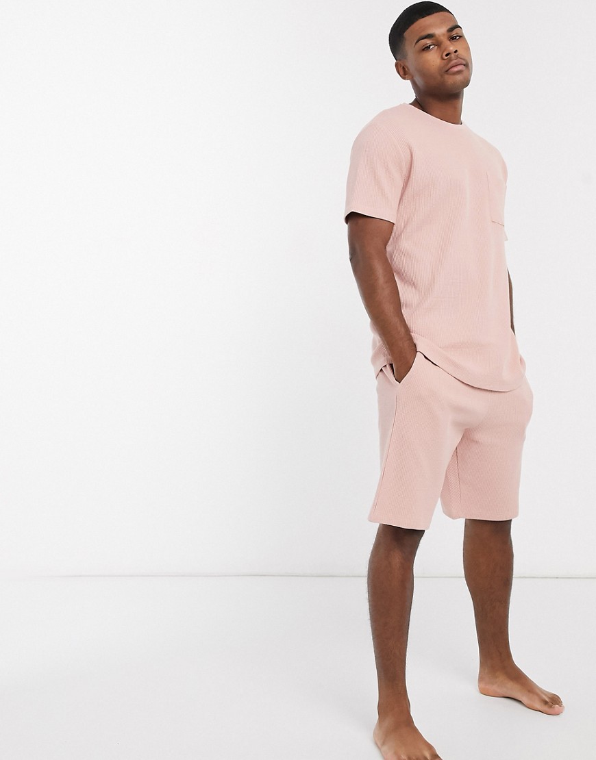 фото Вафельные шорты и футболка для дома asos design-розовый