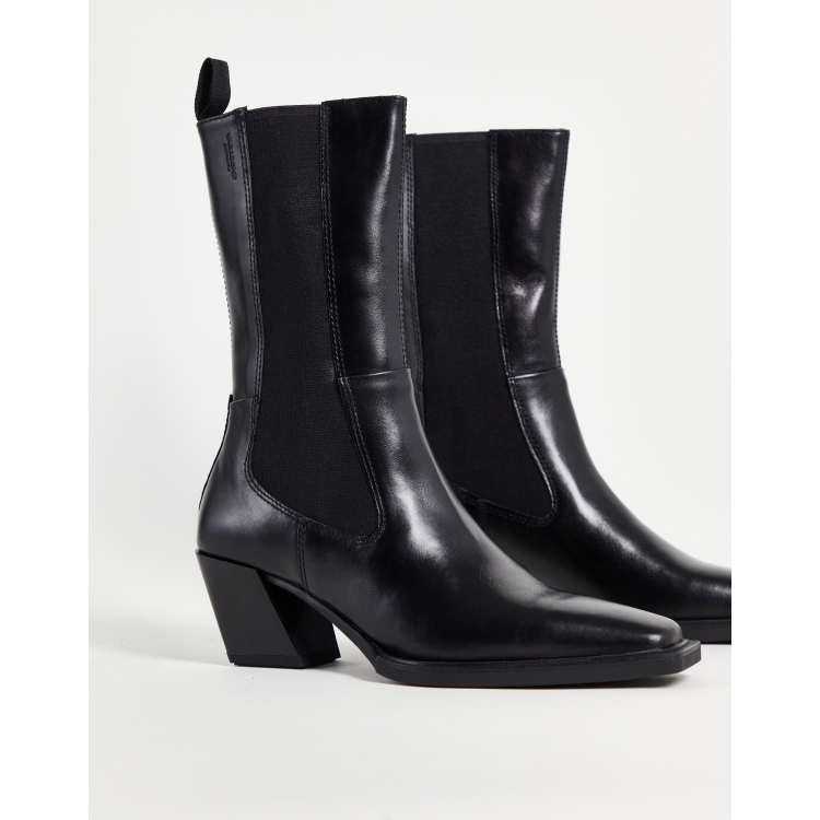 Vagabond Alina mid heel calf boots in black leather | ASOS
