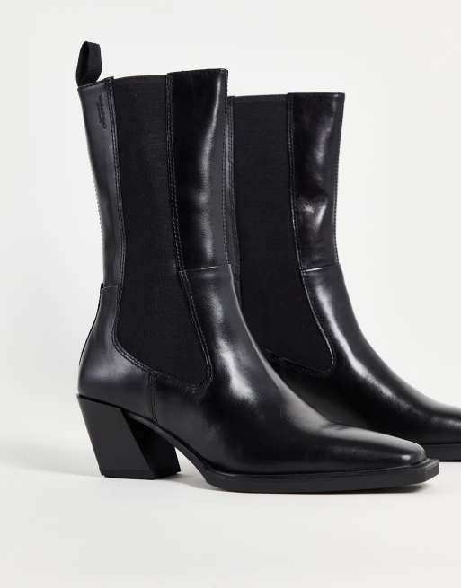 Vagabond Alina mid heeled calf boots in black leather | ASOS