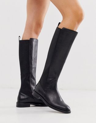 long black leather boots flat