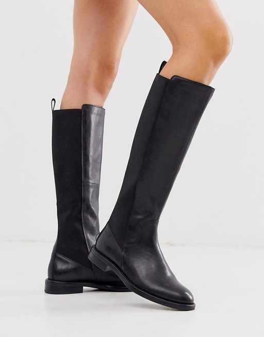 Vagabond Amina knee high flat boots in black leather