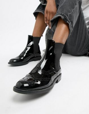patent brogue boots