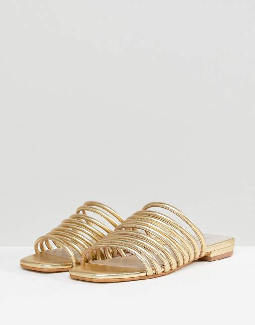 Vagabond Becky Gold Leather Muti Strap Flat Sandals