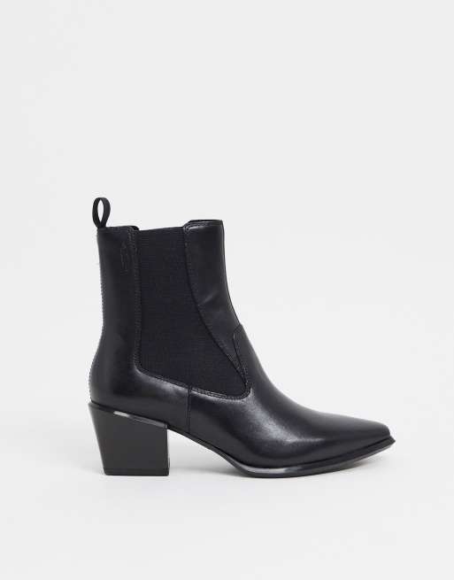 vagabond stina lace up mid heeled ankle boot in black
