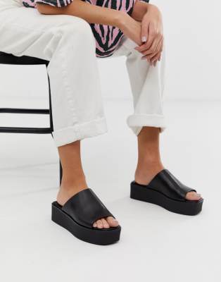 vagabond bonnie black leather platform slides