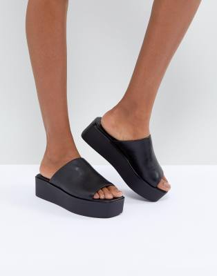 vagabond bonnie black leather platform slides