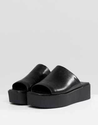 vagabond bonnie black leather platform slides