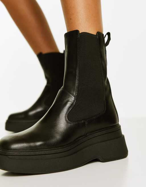 Vagabond Carla elastic side leather flatform chelsea boots in