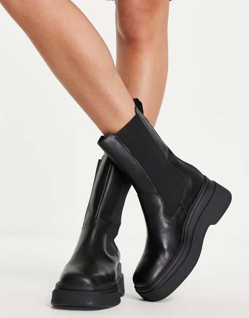 Vagabond - Carla - Sorte Chelsea-støvler med flatform-sål og elastiske sider i læder, 3 af 4