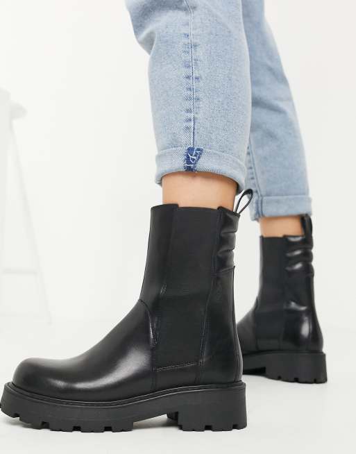 Vagabond Cosmo 2.0 flat ankle calf boot in black ASOS