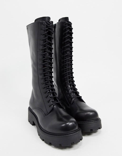 Vagabond Cosmo lace up chunky calf boot in black