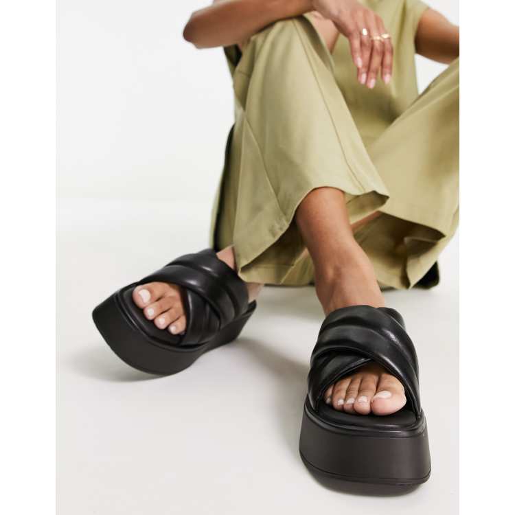 Vagabond Courtney crossover flatform sandals in black leather ASOS