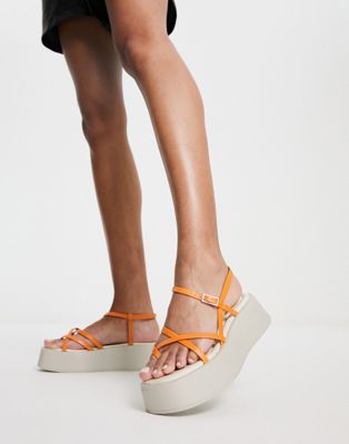 Vagabond Courtney strappy flatform sandals in orange leather