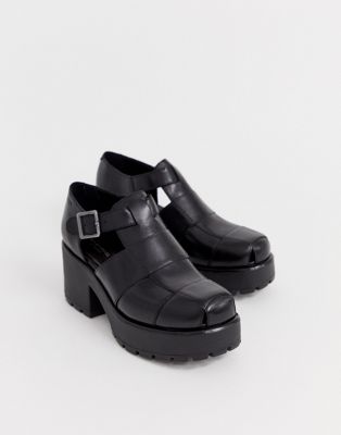Vagabond - Dioon - Zwart leren schoenen met hak en dikke zool