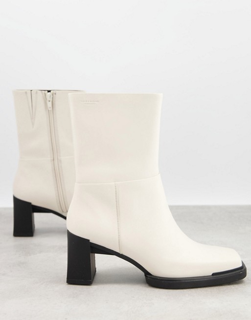Vagabond Edwina mid heeled calf boot in off white