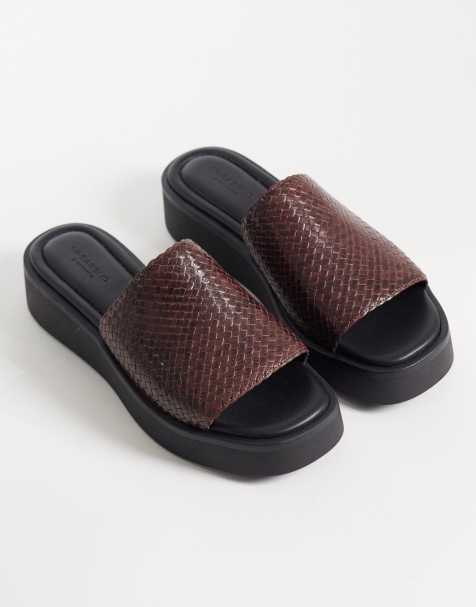 Vagabond - Effie - Leren geweven sandalen met plateauzool in chocoladebruin - view 1