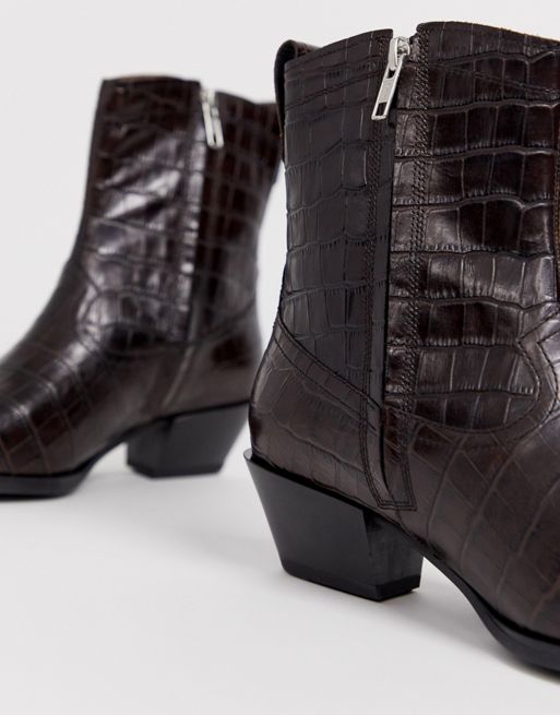 Emilee Brown Crocodile Leather High Heel Sandals
