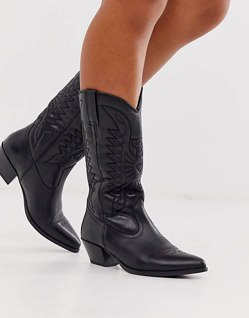 Vagabond Emily western knee high mid ankle boot in black leather | ASOS