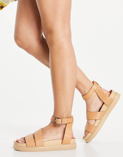 Vagabond Erin ankle strap leather flatform sandals in beige