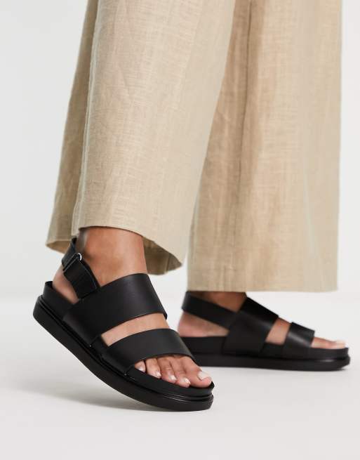 Vagabond Erin flat sandals in black leather ASOS