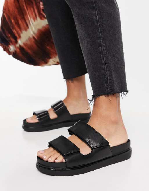 Vagabond Erin leather double strap slides in black ASOS