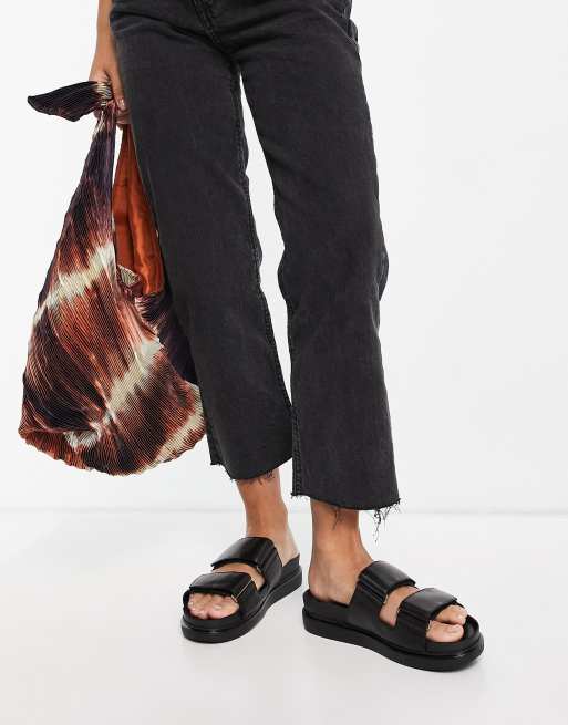 Vagabond Erin leather double strap slides in black ASOS