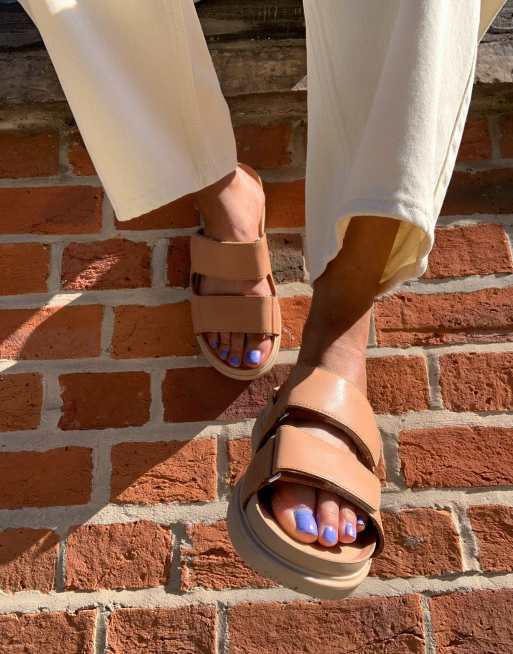 Vagabond Erin leather double strap slides in light brown ASOS