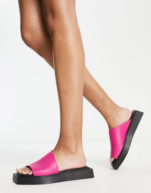 diamant Er is een trend Druppelen Vagabond Evy flat sandals in bright pink leather | ASOS