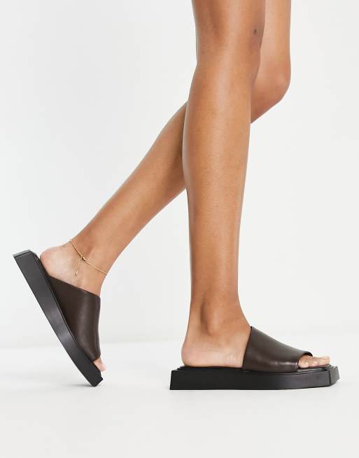 Vagabond Evy flat sandals in chocolate leather ASOS