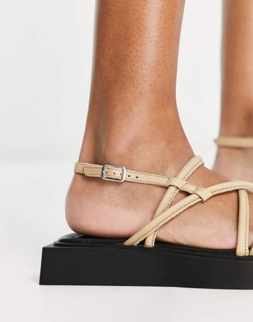 Vagabond Evy strappy flat sandals in beige leather ASOS