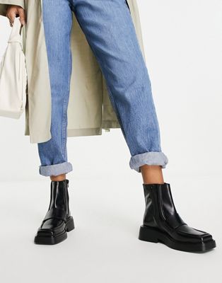 Vagabond Eyra square toe loafer boots in black leather