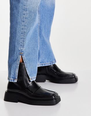 Vagabond Eyra square toe loafer boots in black leather | ASOS