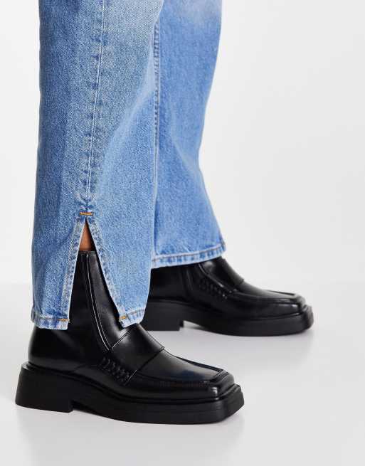 Vagabond Eyra square toe loafer boots in black leather