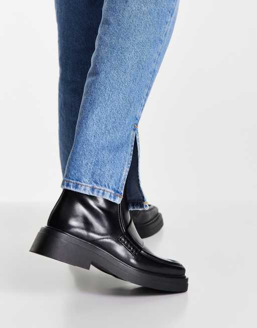 Vagabond square toe loafer boots black leather | ASOS