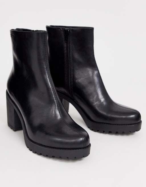 Vagabond Grace Black Leather Chunky Mid Heeled Ankle Boots Asos