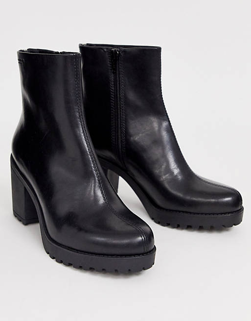Vagabond Grace black leather chunky mid heeled ankle boots | ASOS