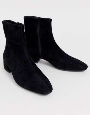 flat black suede ankle boots