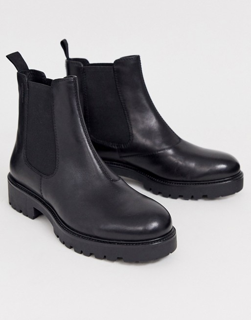 Vagabond Kenova Black Leather Chunky Flat Ankle Boots Asos